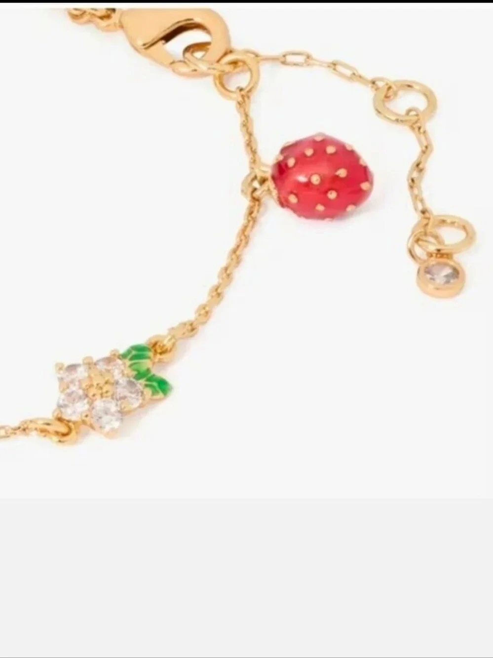 kate spade Gold-Tone Strawberry Charm Bracelet with Red and Green Accents - Picture 3 of 8
